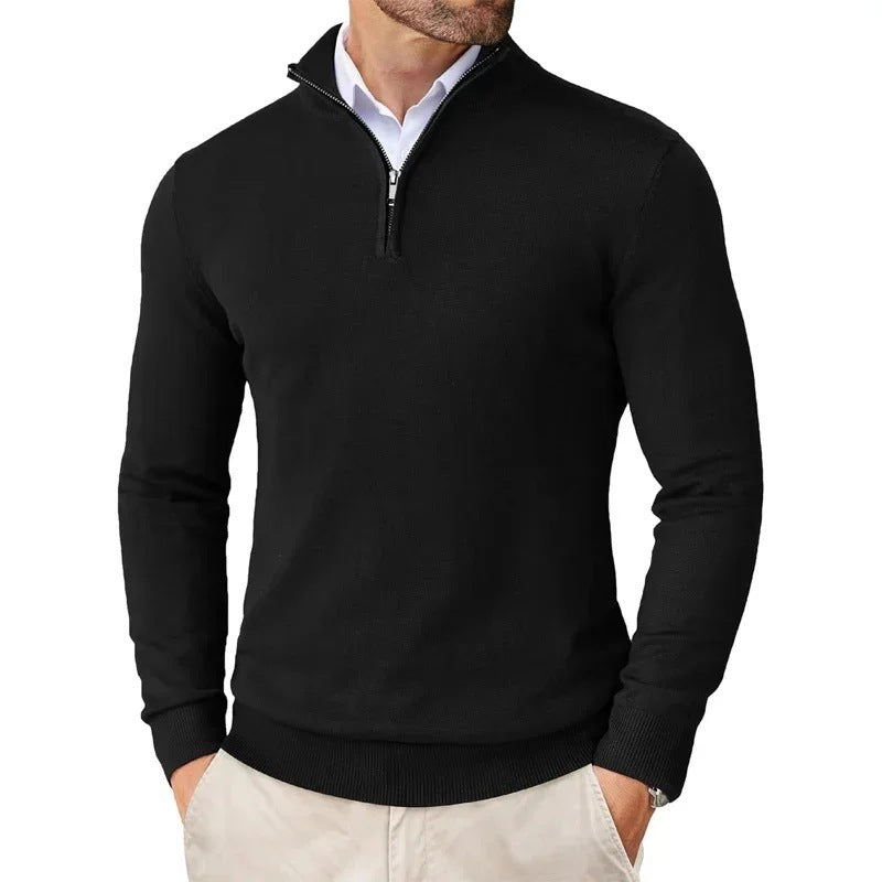 Beckett | Mens Quarter Zip Stand Collar Sweatshirt Pullover Knitted Jumper - Black