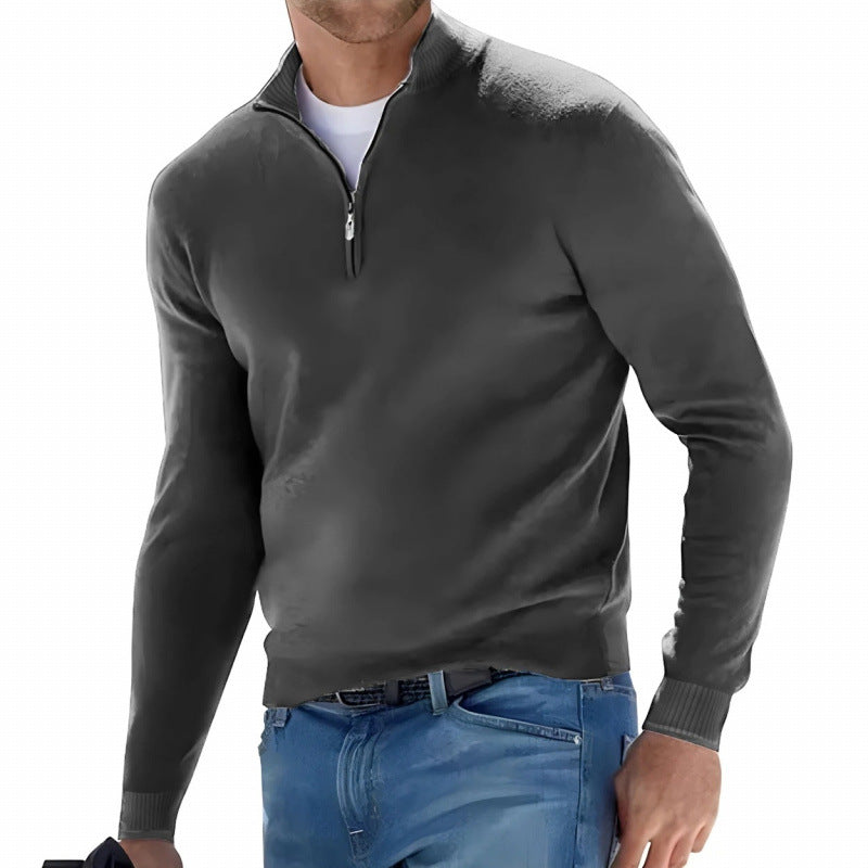 Beckett | Mens Quarter Zip Stand Collar Sweatshirt Pullover Knitted Jumper - Dark Grey