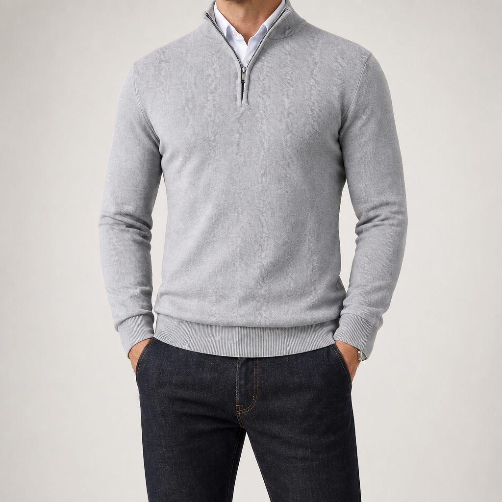 Beckett | Mens Quarter Zip Stand Collar Sweatshirt Pullover Knitted Jumper, Grey