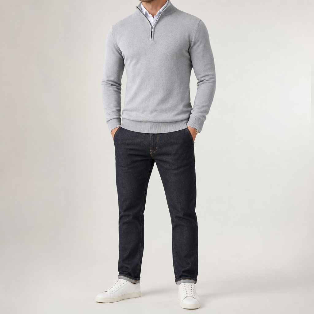 Beckett | Mens Quarter Zip Stand Collar Sweatshirt Pullover Knitted Jumper, Grey