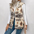 Bess | Womens Fleece Longline Hooded Print Vest, Cream