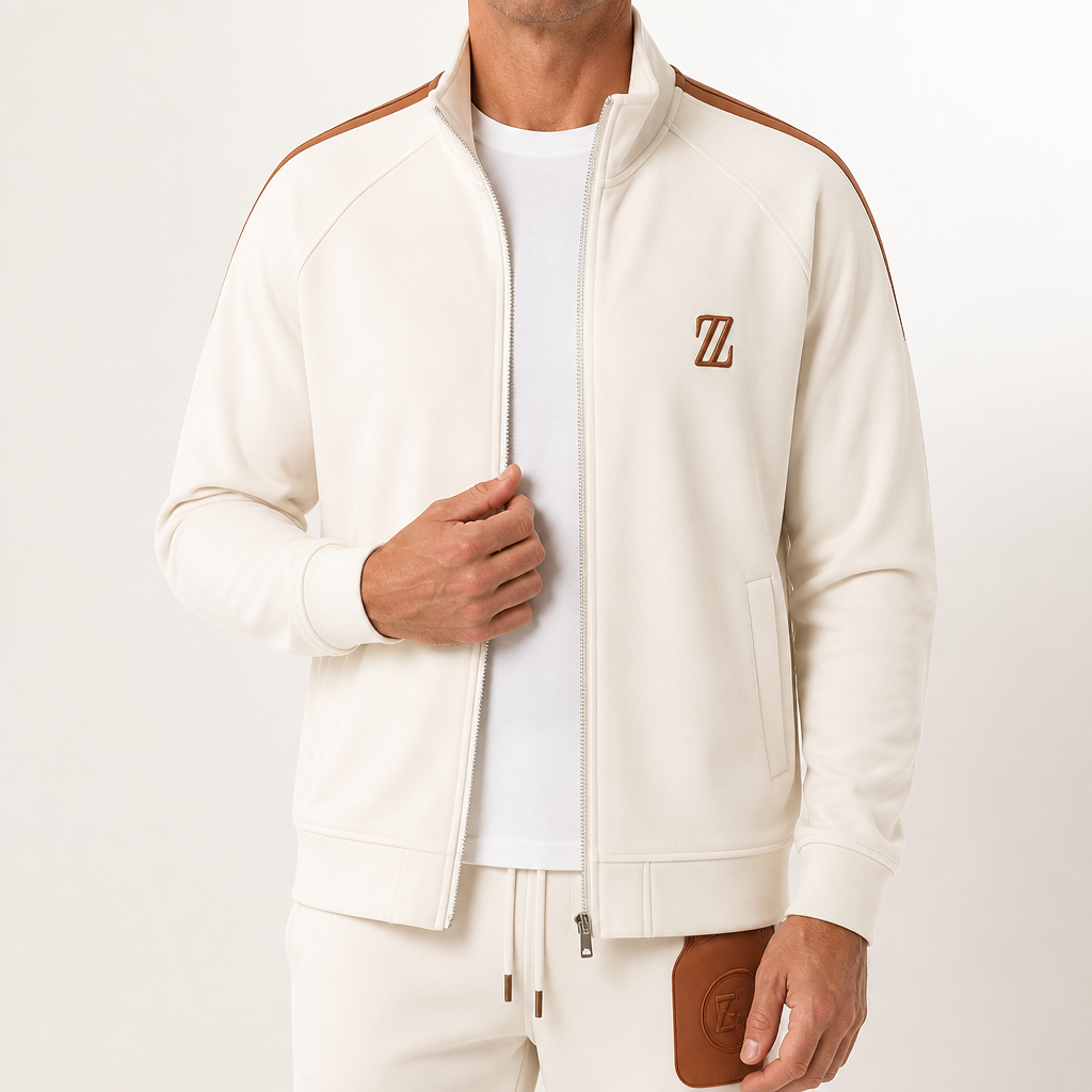 Bexley | Mens Tracksuit Stand Collar Two Piece Set Jacket Joggers, Apricot