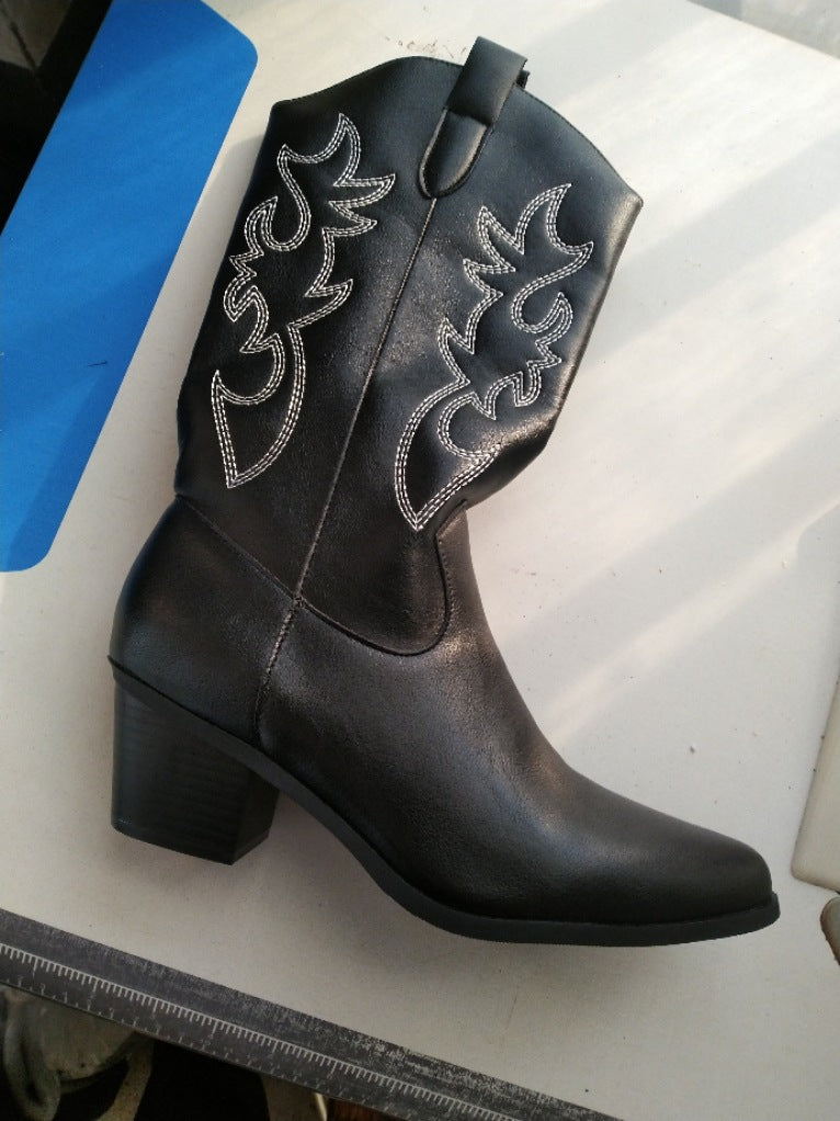 Bexley | Womens Western Knight Heeled Long White Boots - 9