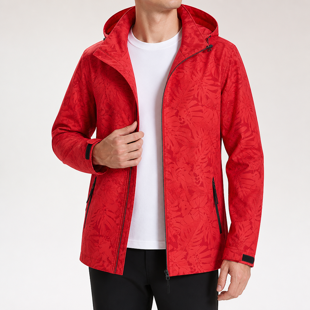 Blossom | Mens Waterproof Jacket Hooded Windproof Softshell Outdoor Coat, Red 2