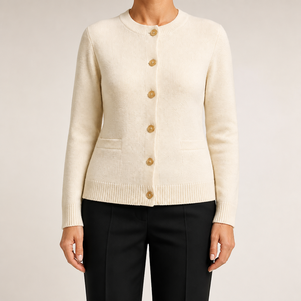 Blythe | Womens Wool Blend Pocket Cardigan Knitted Jumper, Ivory