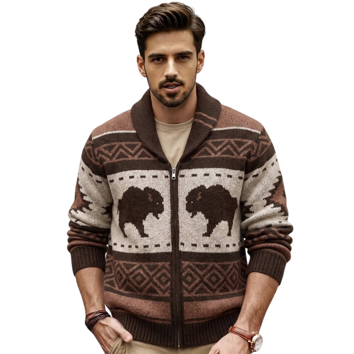Bodhi | Mens Jacquard Knitted Jumper Jacket - 3