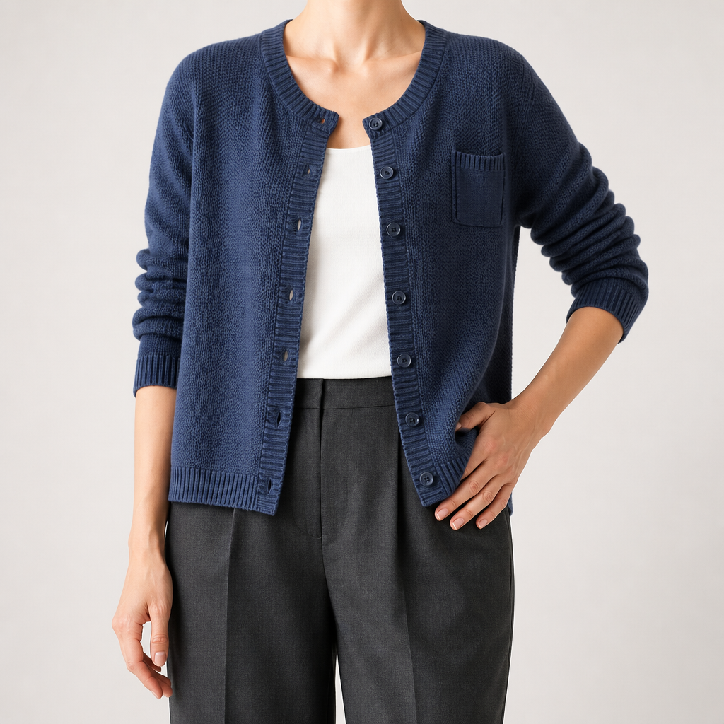Bonnie | Womens Round Neck Knitted Jumper Cardigan, Blue
