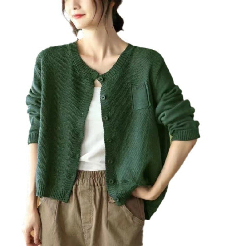 Bonnie | Womens Round Neck Knit Sweater Cardigan, Green