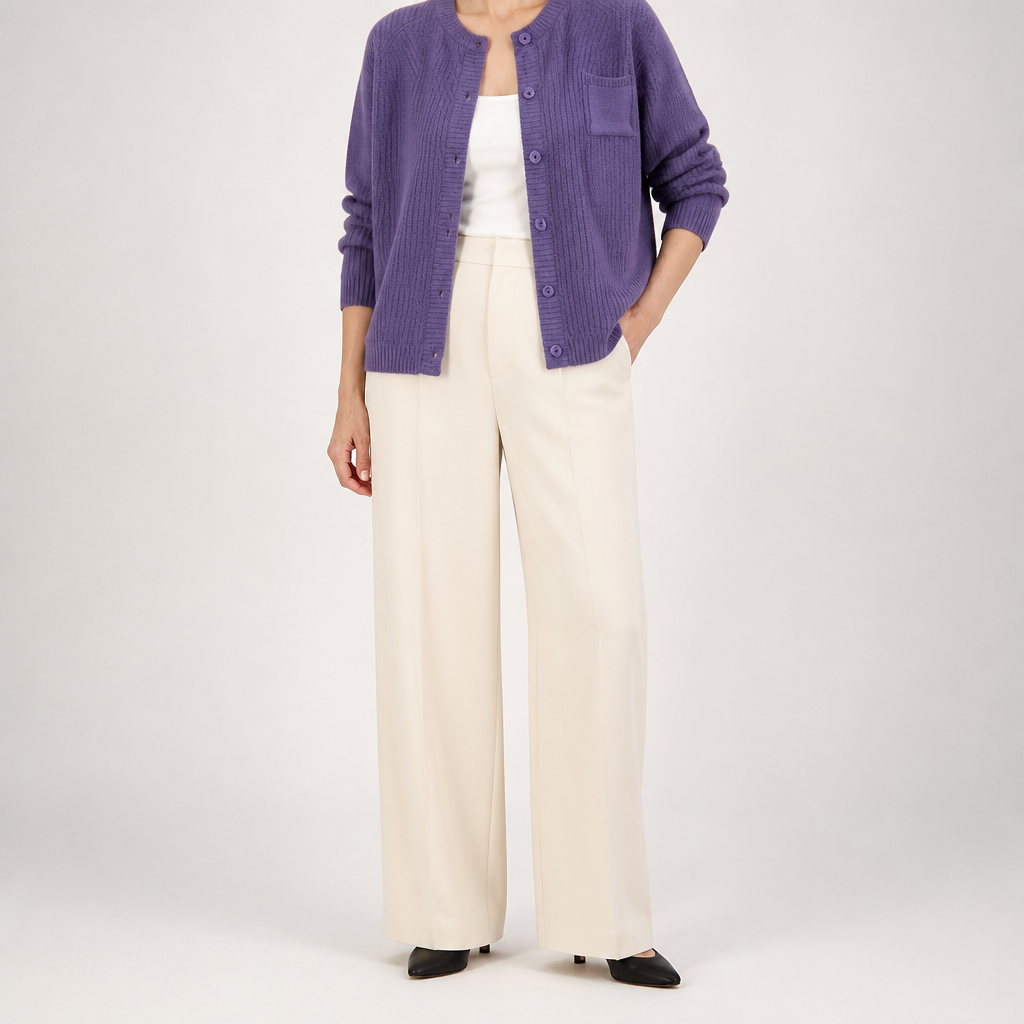Bonnie | Womens Round Neck Knitted Jumper Cardigan, Purple