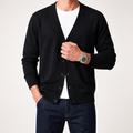 Bram | Mens Knitted V Neck Long Sleeve Button Cardigan, Black