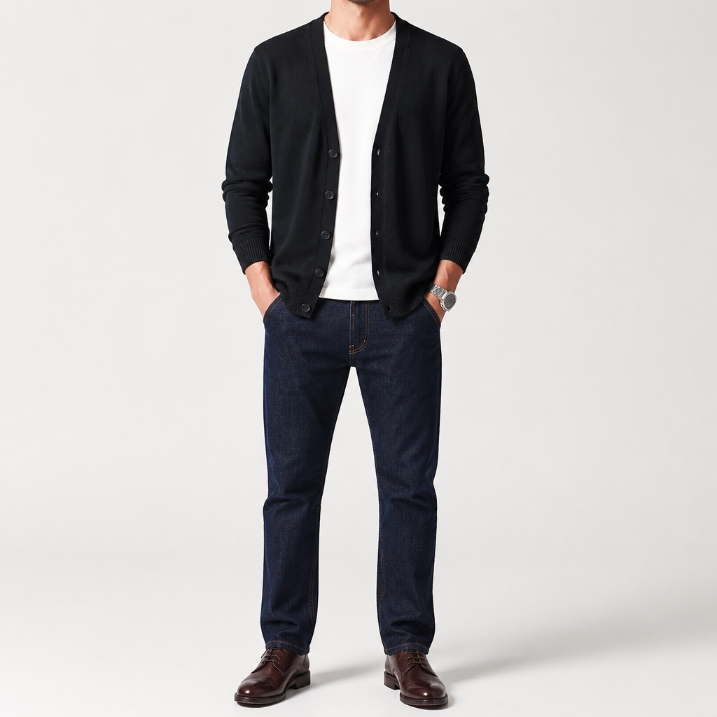 Bram | Mens Knitted V Neck Long Sleeve Button Cardigan, Black