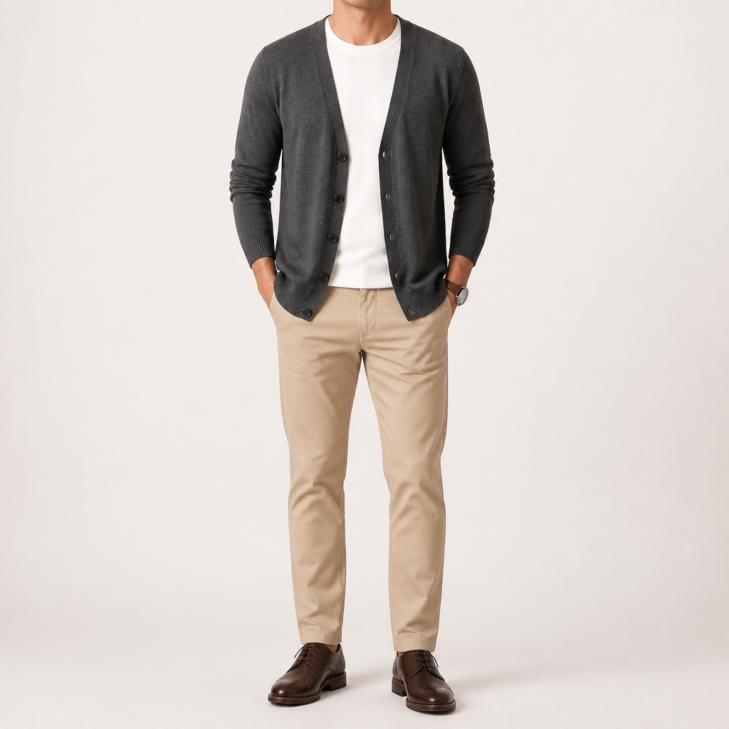 Bram | Mens Knitted V Neck Long Sleeve Button Cardigan, Dark Grey