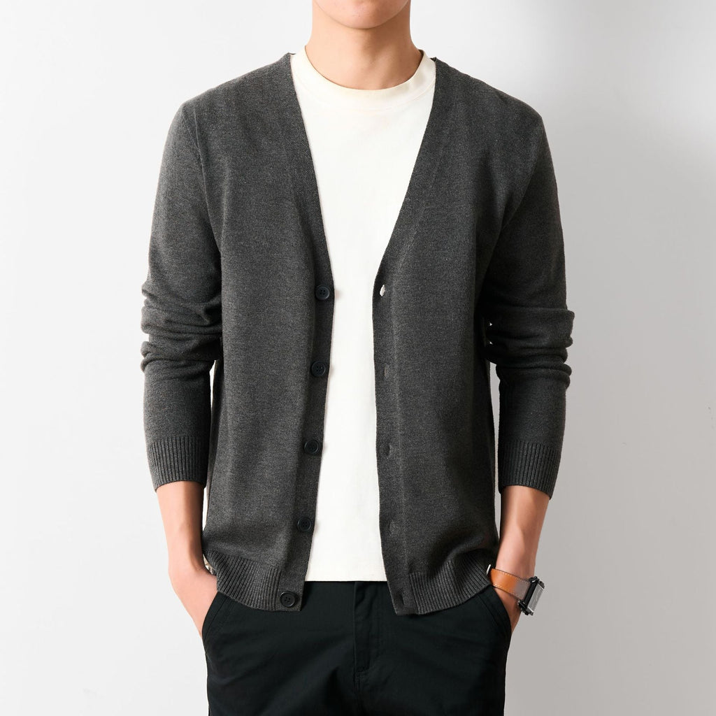 Bram | Mens V Neck Knit Cardigan - Dark Grey