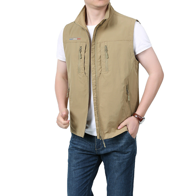 Brennan | Mens Quick Dry Pocket Outdoor Work Gilet Vest - Khaki