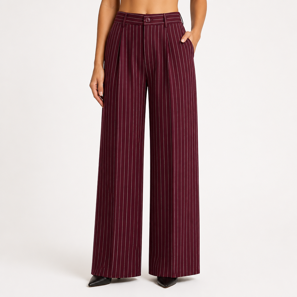 Briony | Womens Work Wide Leg High Waisted Striped Trousers, Design 3