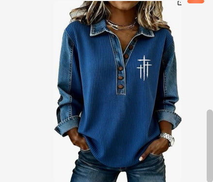 Briony | Womens Vintage Stand Collar 3D Print Casual Top T-Shirt - 33