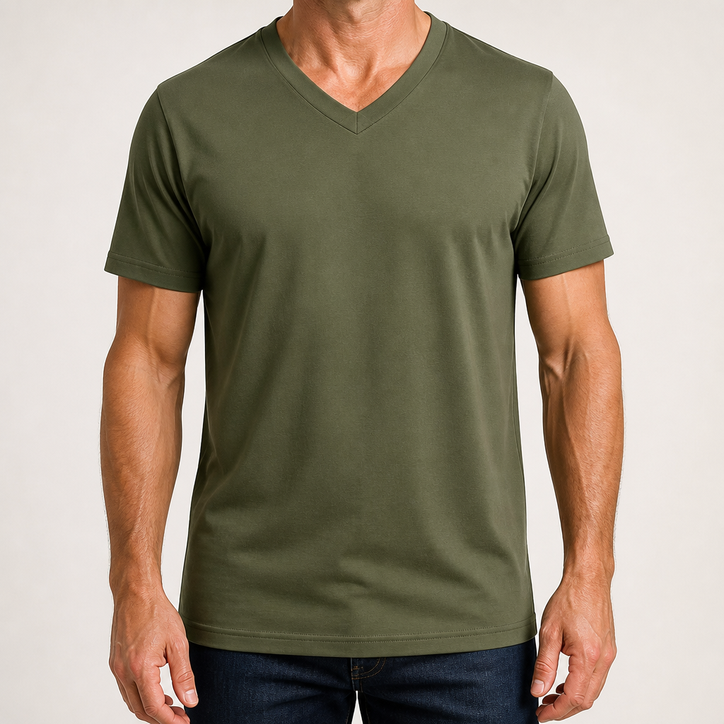 Callahan | Mens American Quick Dry V Neck Short Sleeve T Shirt, Army Green