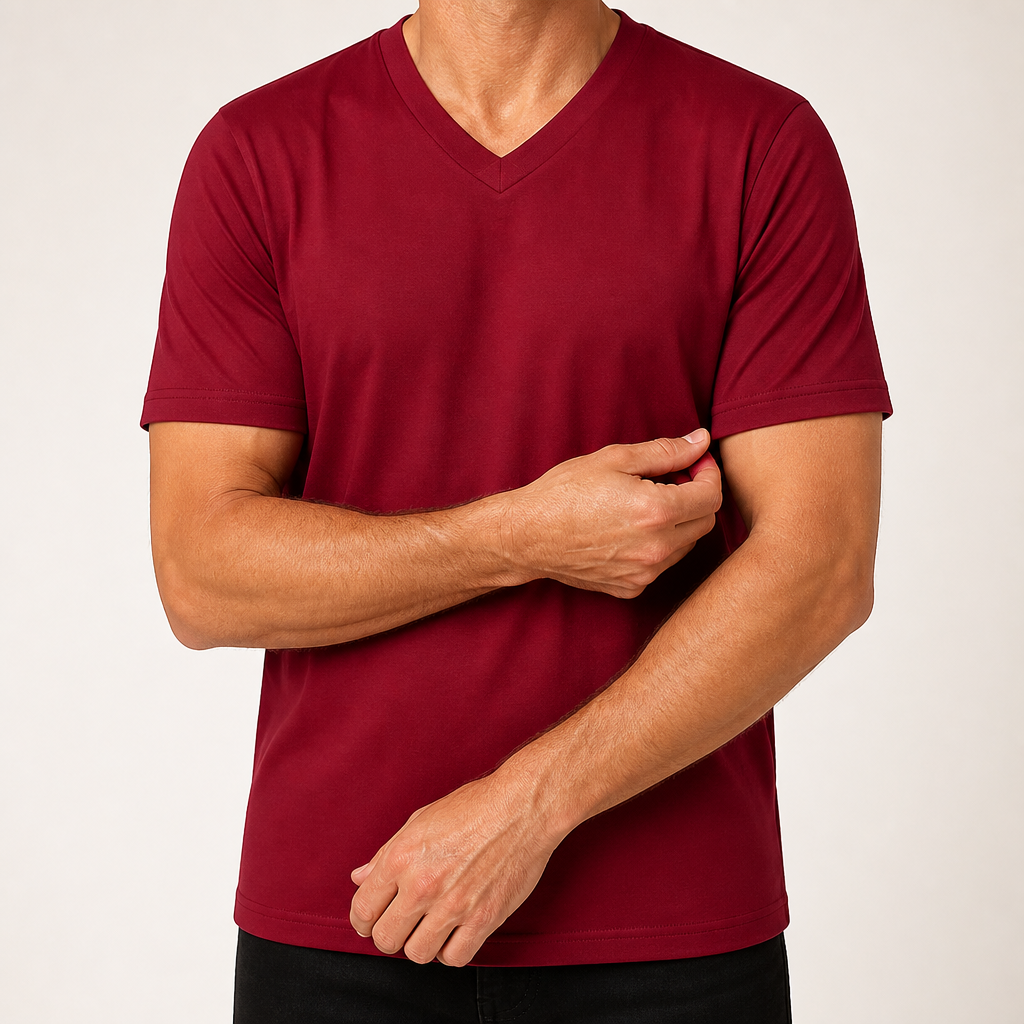 Callahan | Mens American Quick Dry V Neck Short Sleeve T Shirt, Wine Red