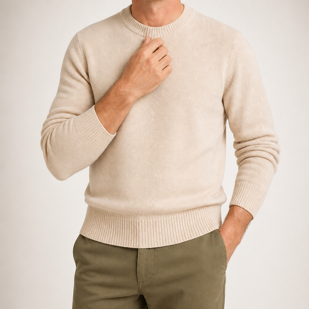 Callum | Mens Half Turtleneck Knitted Pullover Jumper, Cream