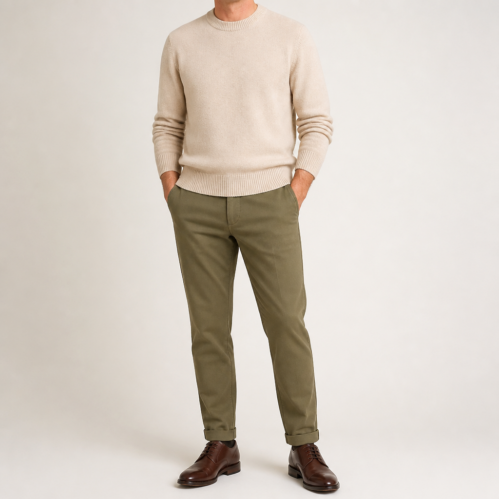 Callum | Mens Half Turtleneck Knitted Pullover Jumper, Cream