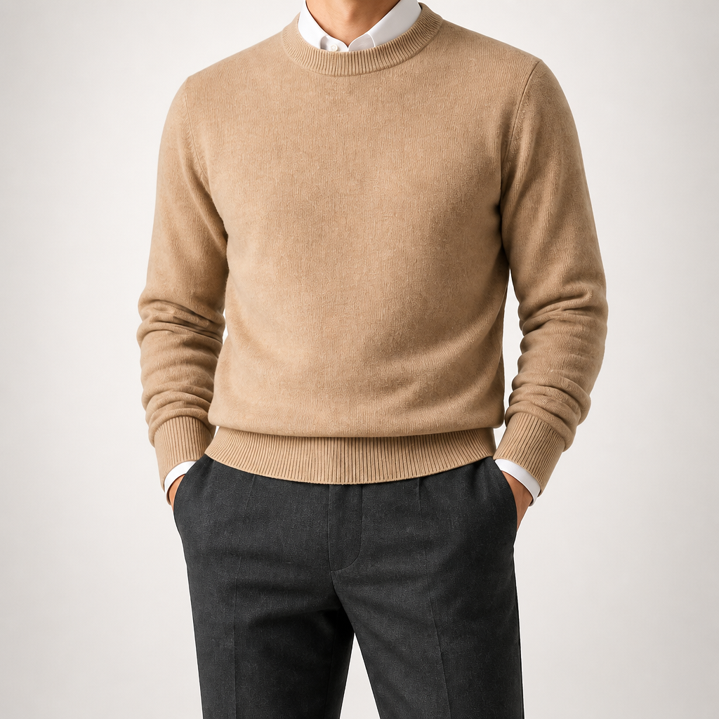 Callum | Mens Half Turtleneck Knitted Pullover Jumper, Golden Camel