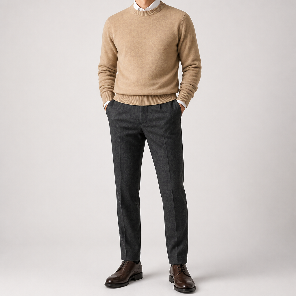 Callum | Mens Half Turtleneck Knitted Pullover Jumper, Golden Camel