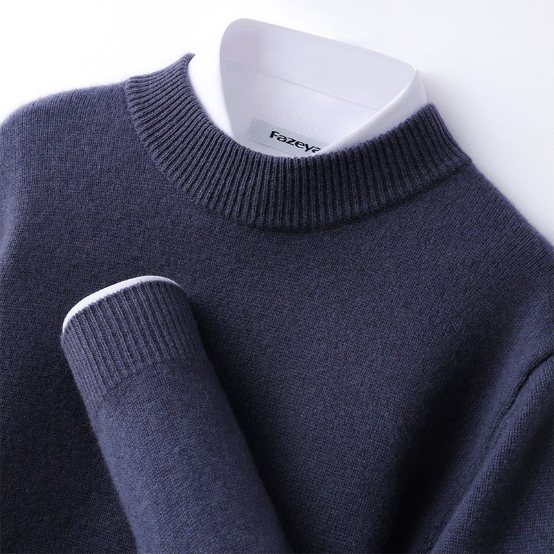 Callum | Mens Half Turtleneck Knitted Pullover Jumper - Grey Blue