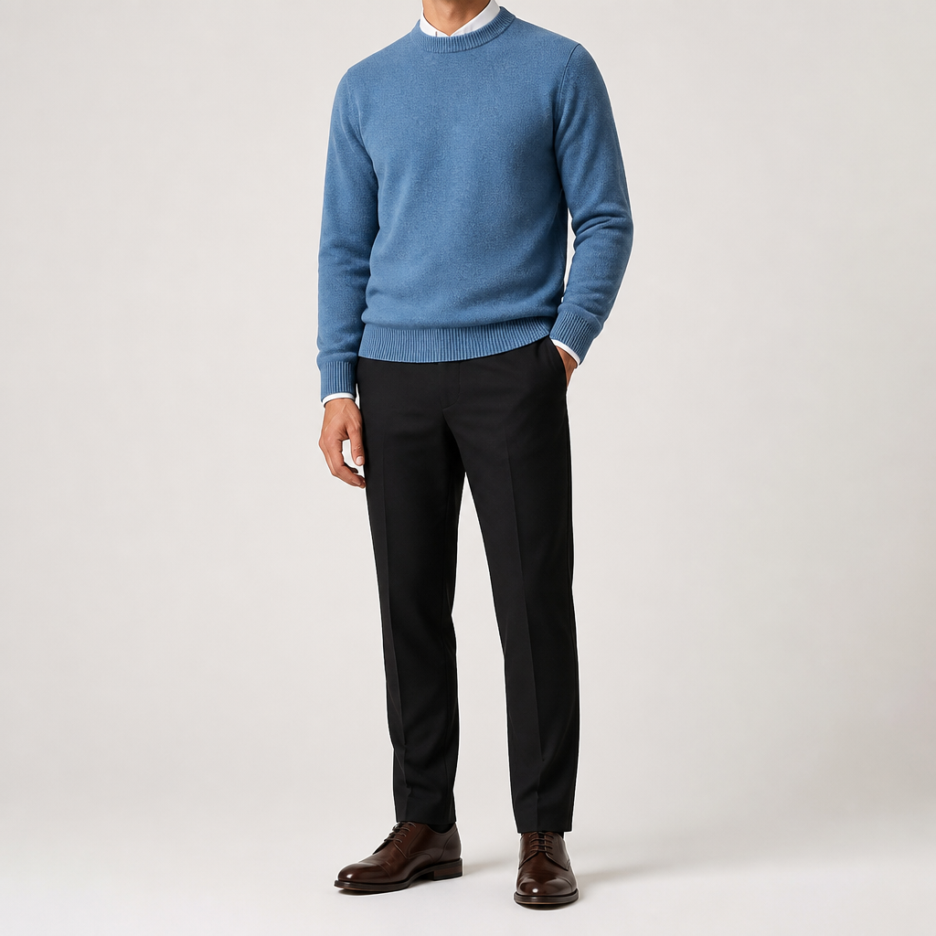 Callum | Mens Half Turtleneck Knitted Pullover Jumper, Lake Blue