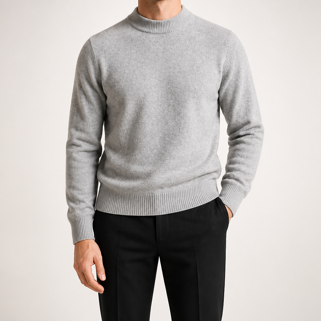 Callum | Mens Half Turtleneck Knitted Pullover Jumper, Light Grey