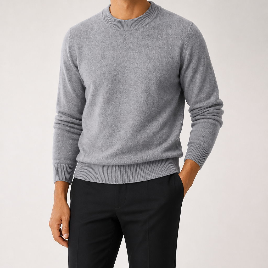Callum | Mens Half Turtleneck Knitted Pullover Jumper, Mid Grey
