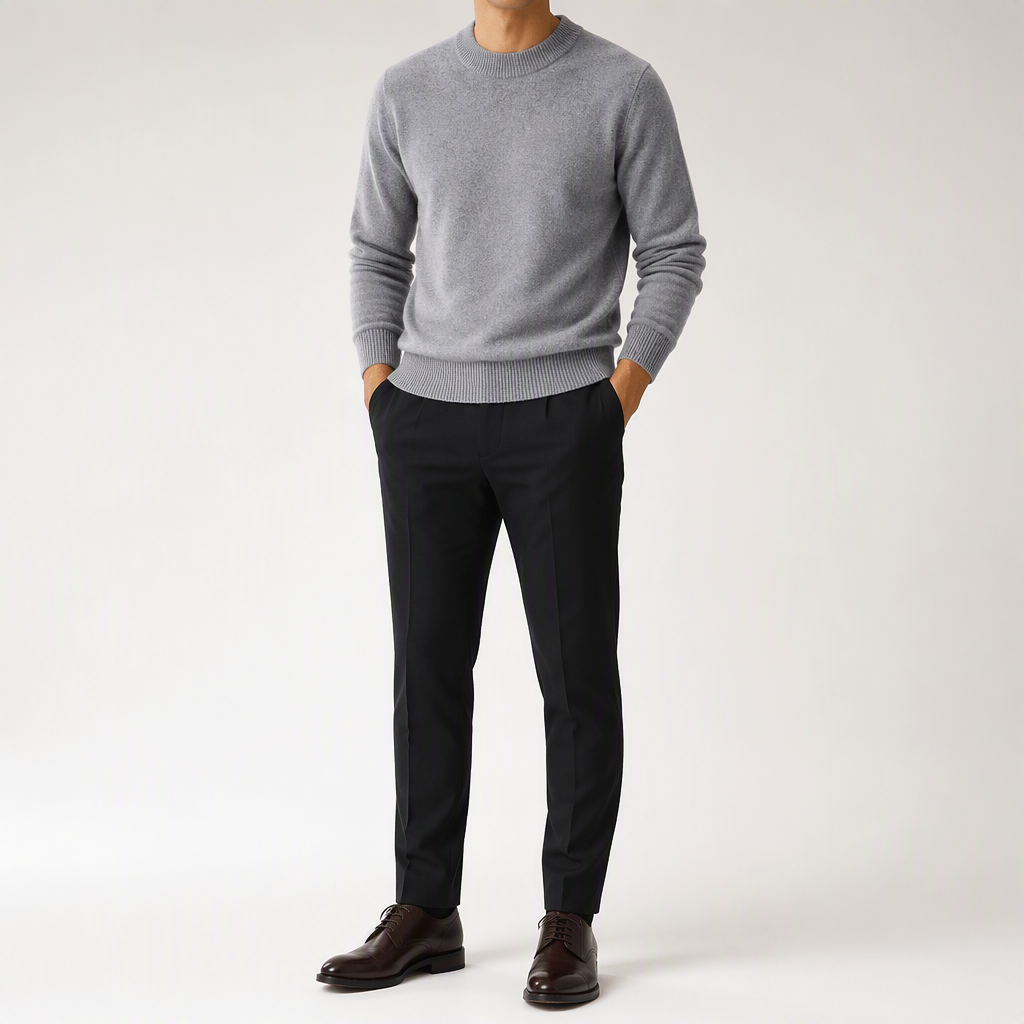Callum | Mens Half Turtleneck Knitted Pullover Jumper, Mid Grey