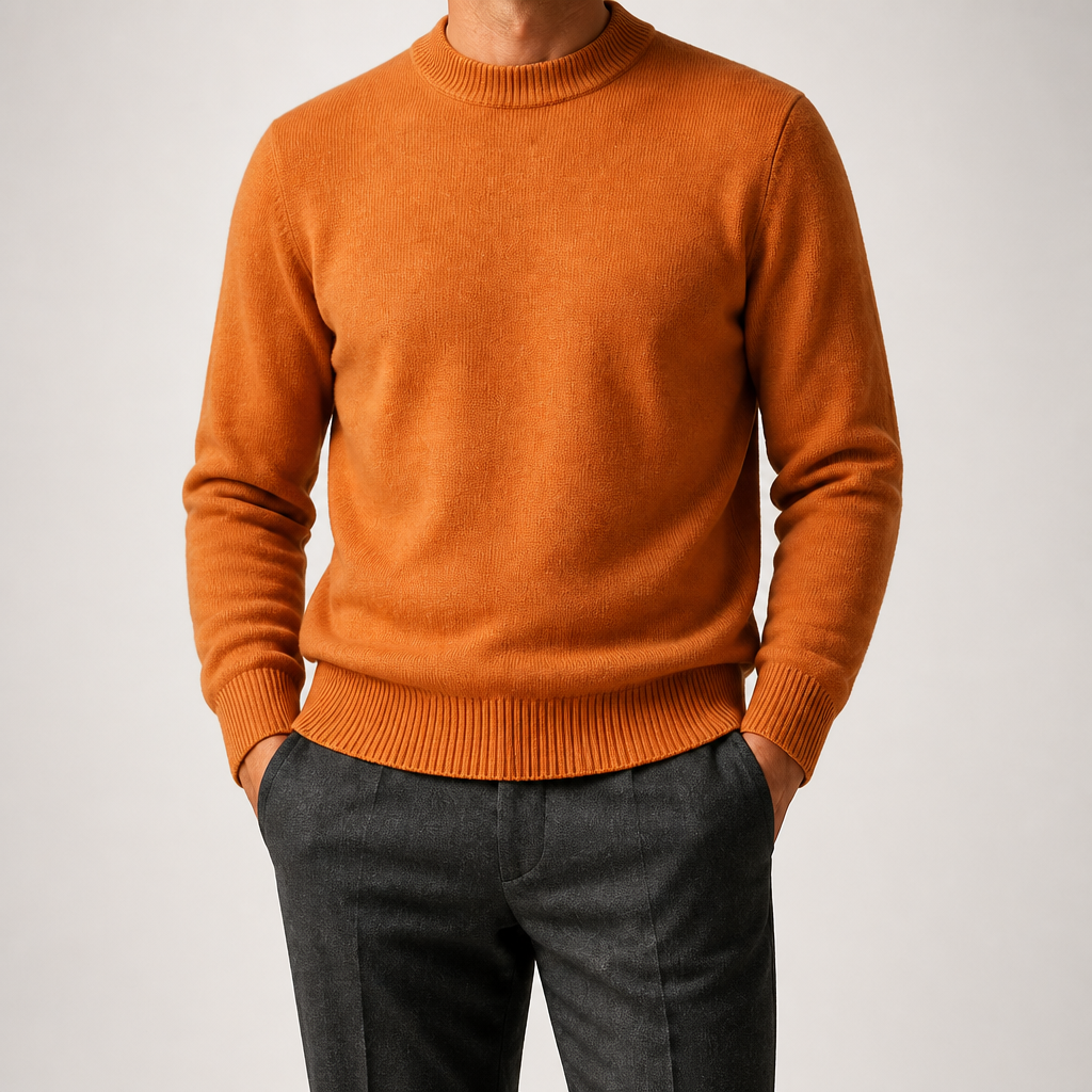 Callum | Mens Half Turtleneck Knitted Pullover Jumper, Orange