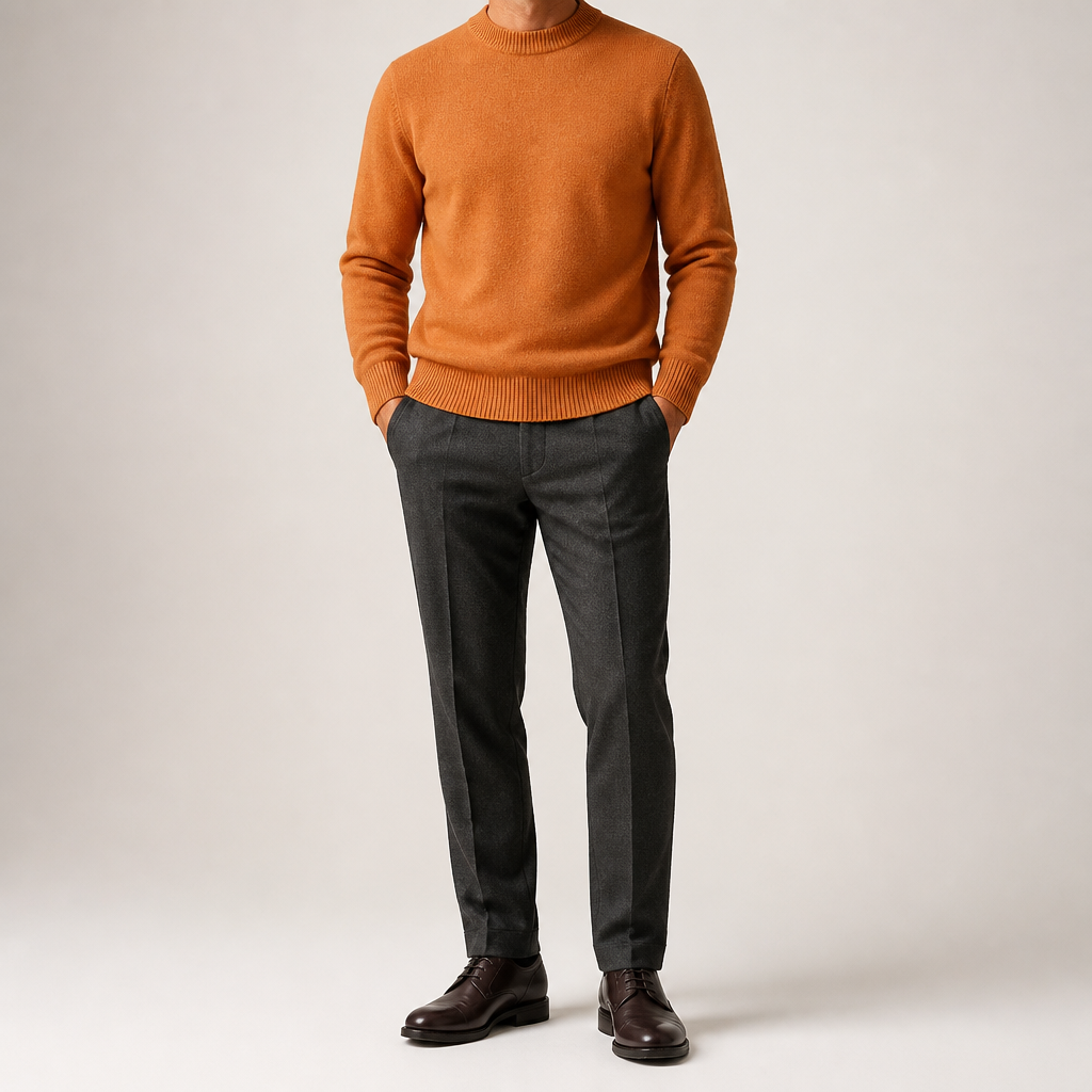 Callum | Mens Half Turtleneck Knitted Pullover Jumper, Orange