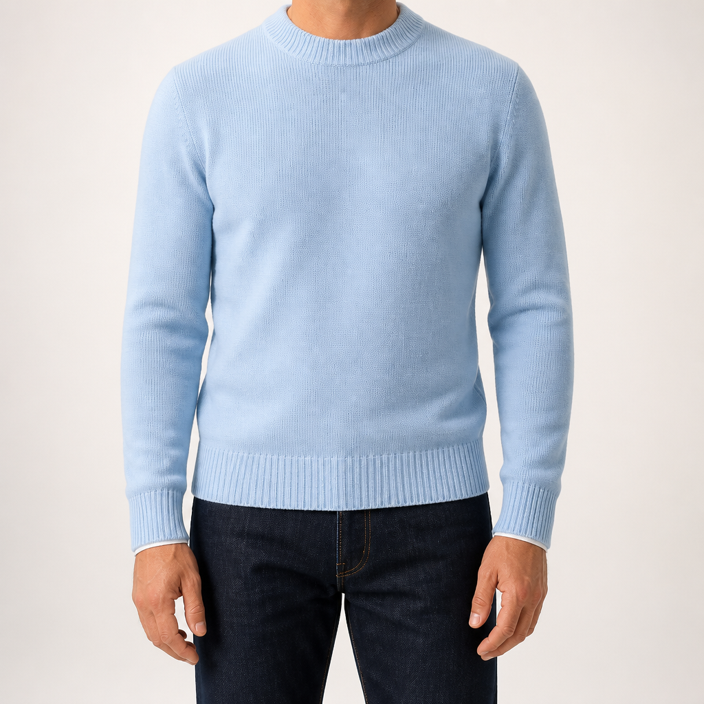 Callum | Mens Half Turtleneck Knitted Pullover Jumper, Sky Blue