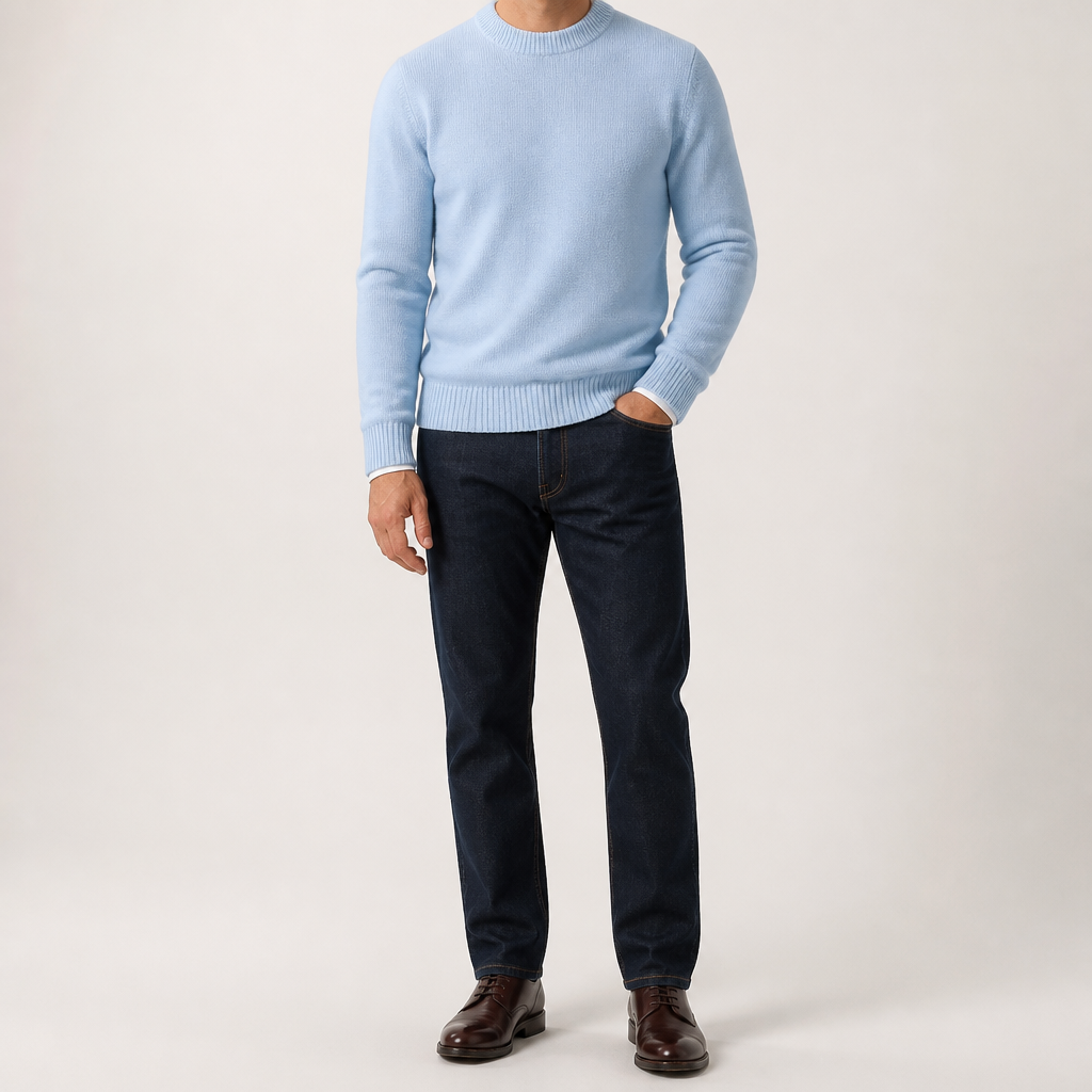 Callum | Mens Half Turtleneck Knitted Pullover Jumper, Sky Blue