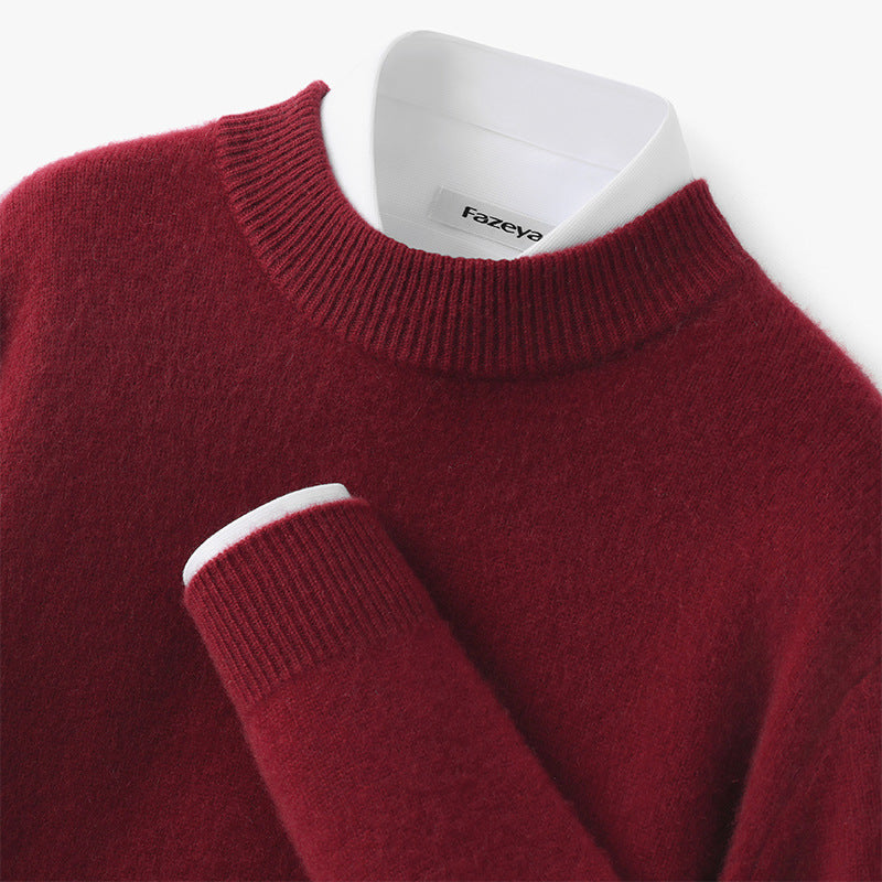 Callum | Mens Half Turtleneck Knitted Pullover Jumper - Wine Red