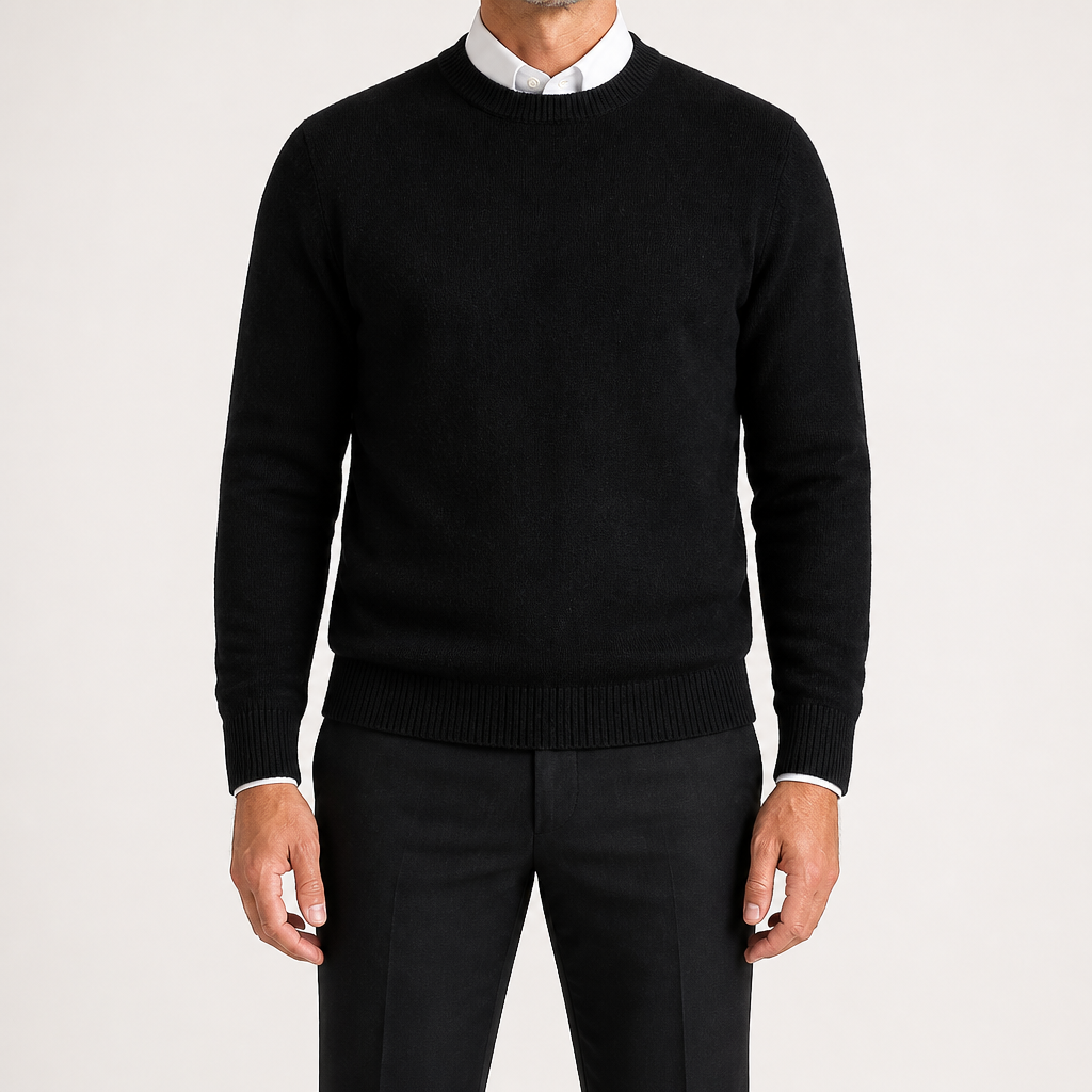 Callum | Mens Knitted Jumper Round Neck Slim Fit Sweater, Black
