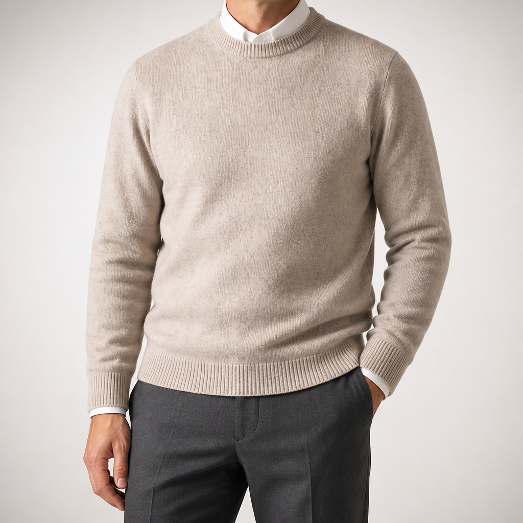 Callum | Mens Knitted Jumper Round Neck Slim Fit Sweater, Camel