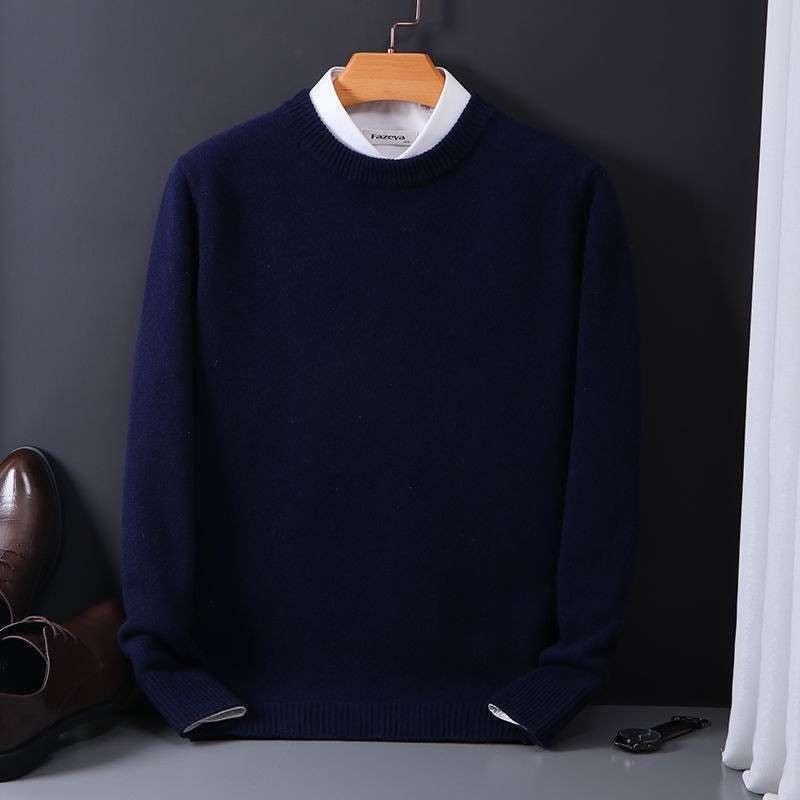 Callum | Mens Round Neck Slim Knitted Jumper - Navy Blue