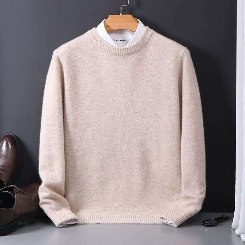 Callum | Mens Round Neck Slim Knitted Jumper - Off White