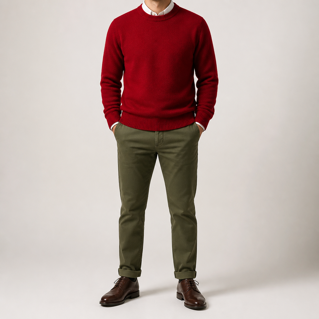 Callum | Mens Knitted Jumper Round Neck Slim Fit Sweater, Rust