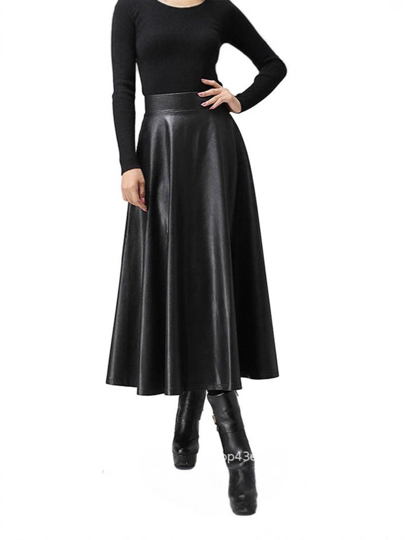 Camille | Womens High Waisted Faux Leather Long Midi Skirt - 1