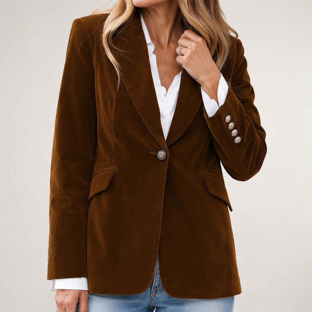 Camille | Womens Slim Fit Velvet Blazer Smart Tailored Jacket, Brown