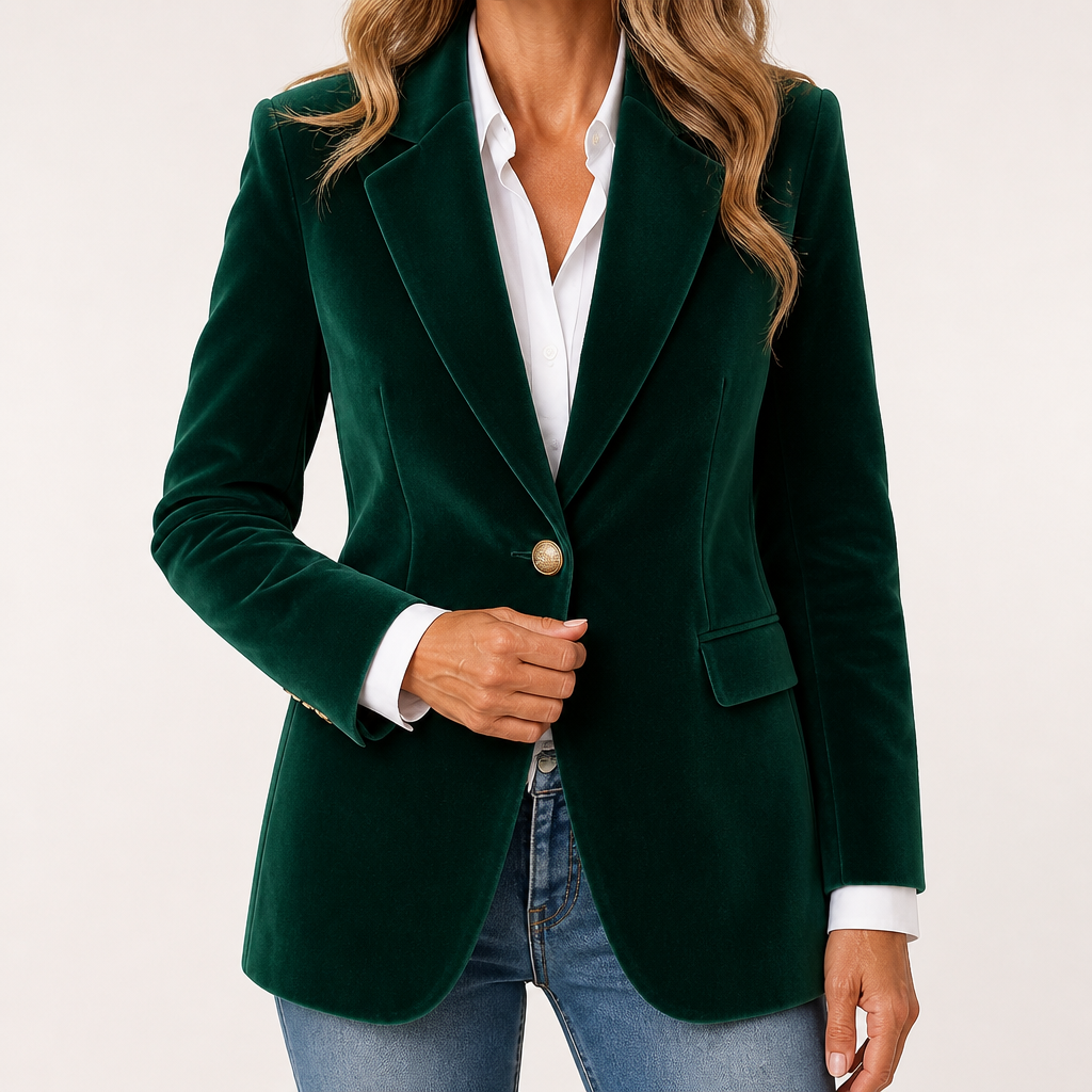 Camille | Womens Slim Fit Velvet Blazer Smart Tailored Jacket, Green