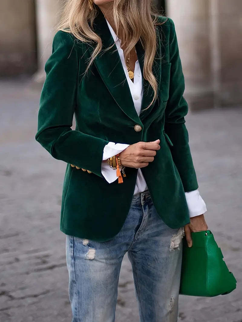 Camille | Womens Slim Fit Velvet Blazer - Green