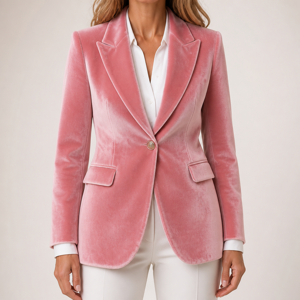 Camille | Womens Slim Fit Velvet Blazer Smart Tailored Jacket, Pink