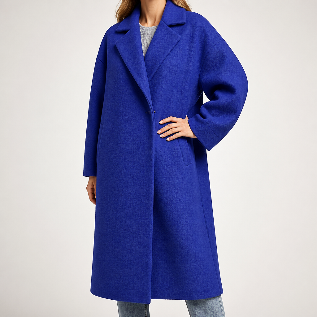 Cassia | Womens Longline Wool Blend Coat Long Winter Coat, Blue