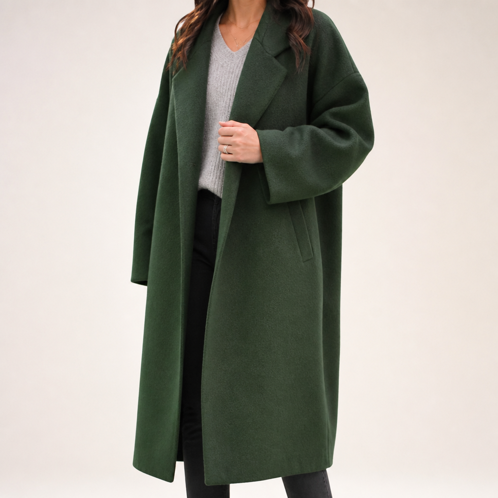 Cassia | Womens Longline Wool Blend Coat Long Winter Coat, Dark Green