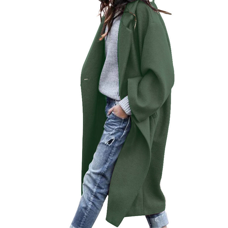Cassia | Womens Longline Wool Blend Long Coat - Dark Green