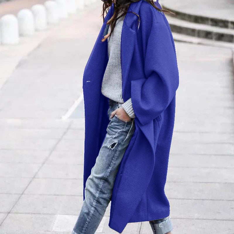 Cassia | Womens Longline Wool Blend Long Coat - Ful Blue
